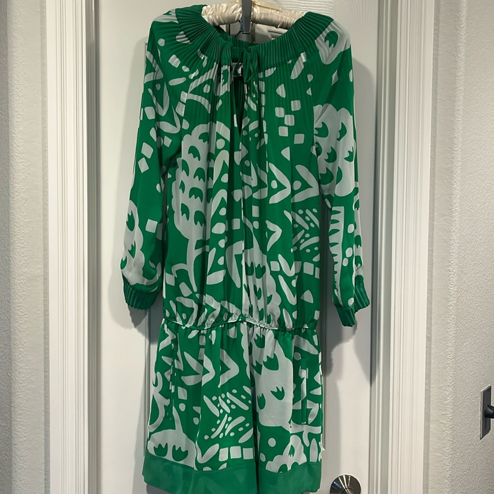 Fun and cheerful Diane von Furstenberg green and white mini romper/dress
